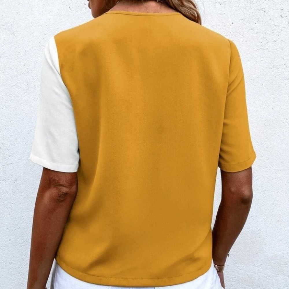 Colorblock Button detail Patched Pocket Blouse - Picture 3 of 6